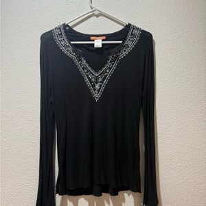Chic Black Embroidered Long Sleeve Top